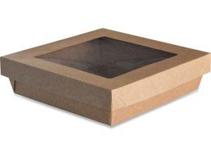 BOITE SALADE CARTON KRAFT AVEC COUVERCLE FENETRE